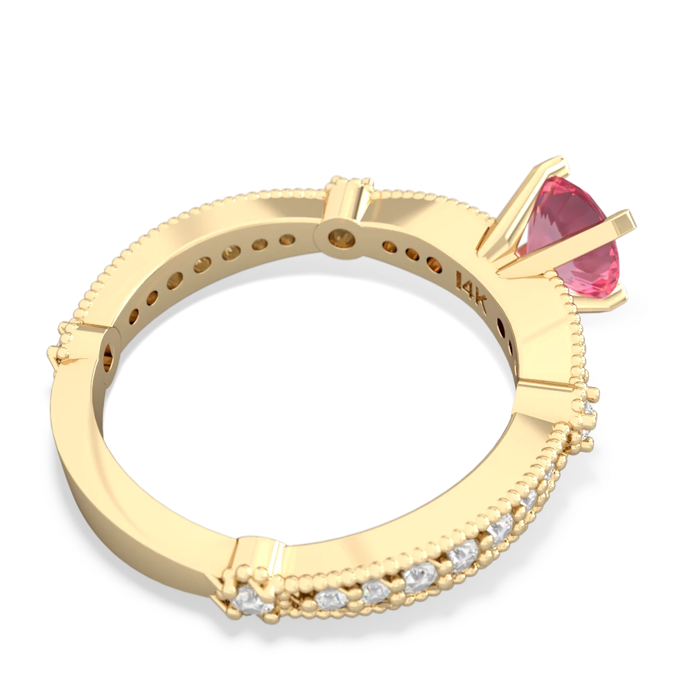 Lab Pink Sapphire Sparkling Tiara 6Mm Round 14K Yellow Gold ring R26296RD