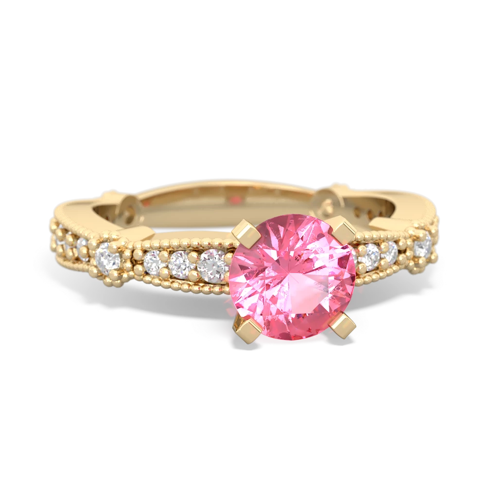 Lab Pink Sapphire Sparkling Tiara 6Mm Round 14K Yellow Gold ring R26296RD