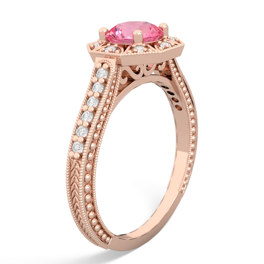 Lab Pink Sapphire Art-Deco Starburst 14K Rose Gold ring R5520