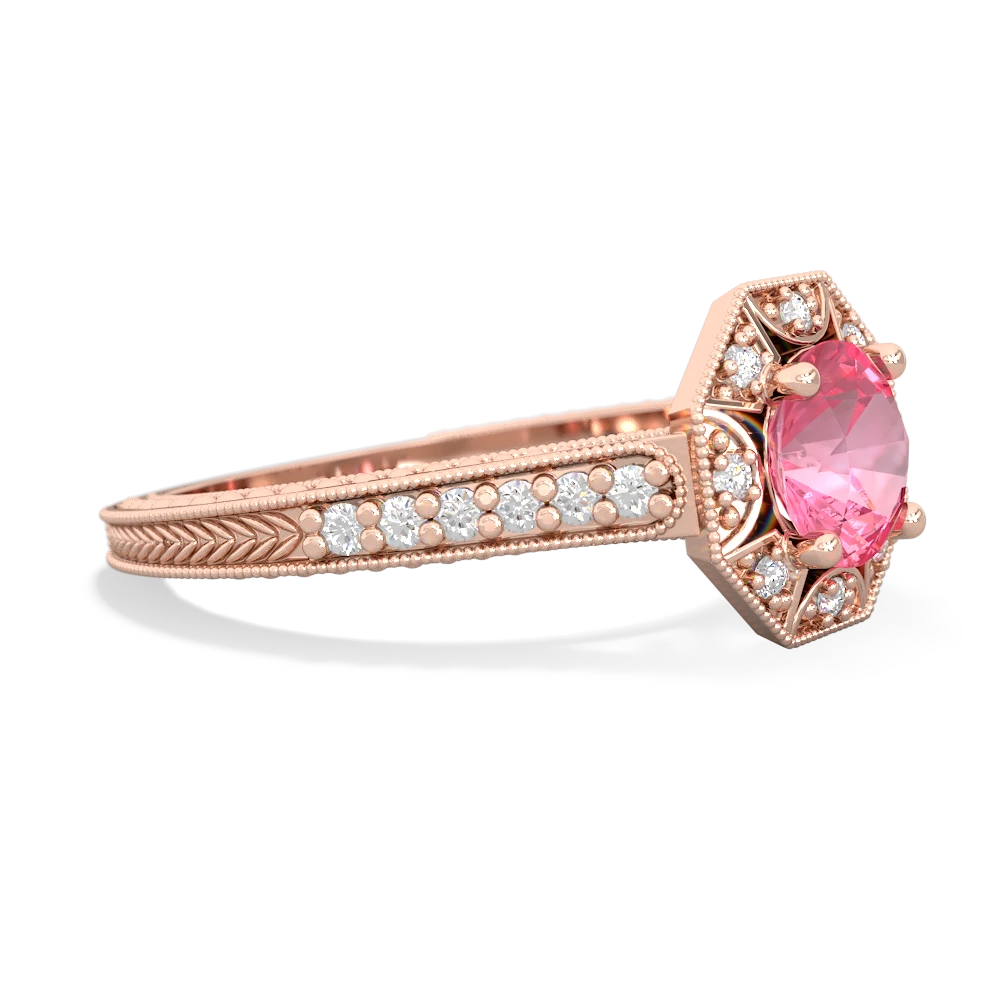 Lab Pink Sapphire Art-Deco Starburst 14K Rose Gold ring R5520