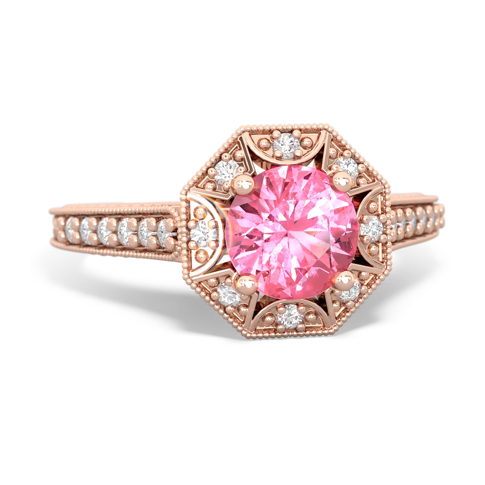 Lab Pink Sapphire Art-Deco Starburst 14K Rose Gold ring R5520