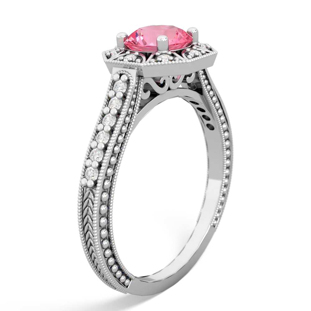 Lab Pink Sapphire Art-Deco Starburst 14K White Gold ring R5520