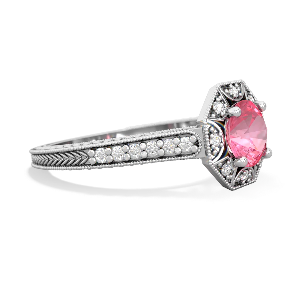 Lab Pink Sapphire Art-Deco Starburst 14K White Gold ring R5520