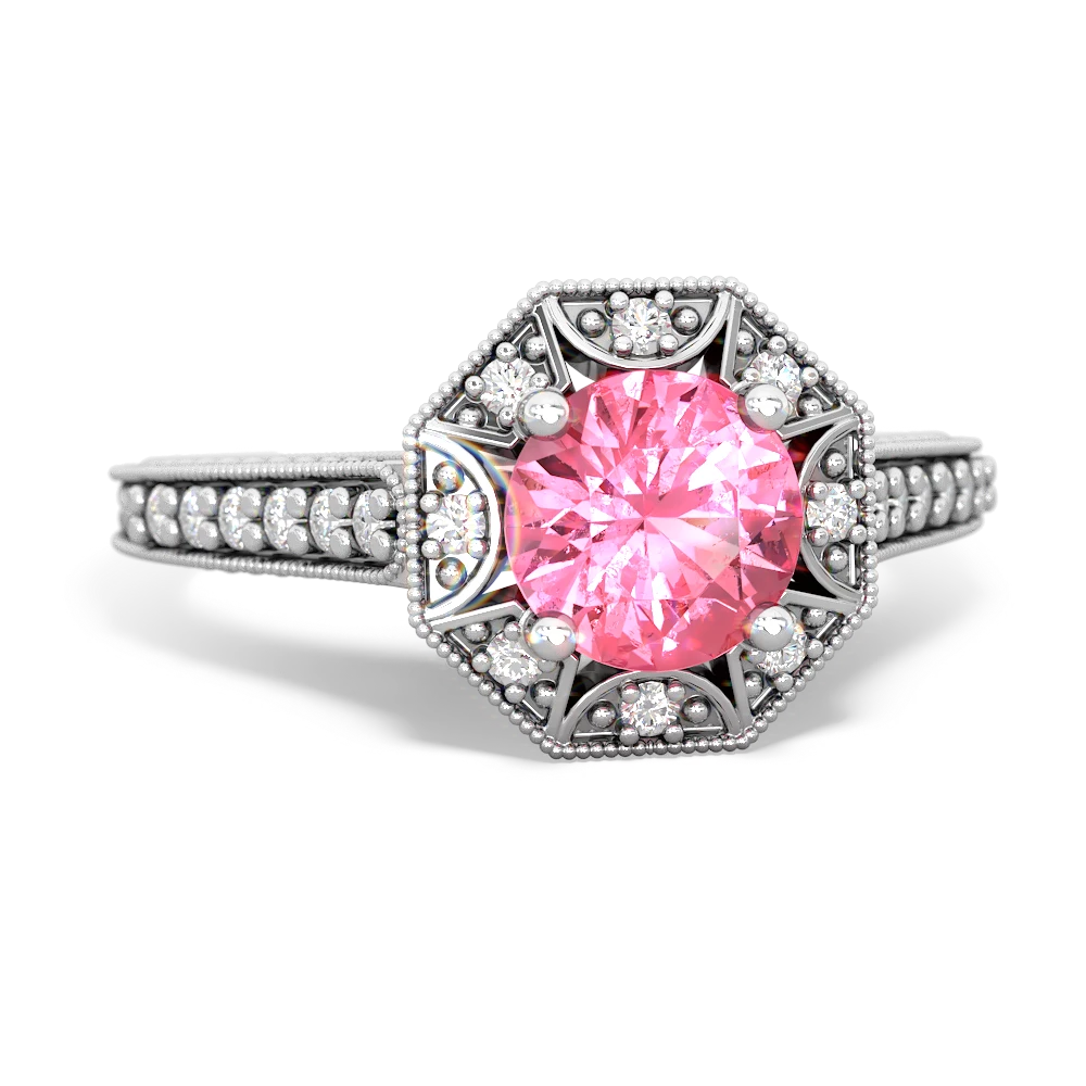 Lab Pink Sapphire Art-Deco Starburst 14K White Gold ring R5520