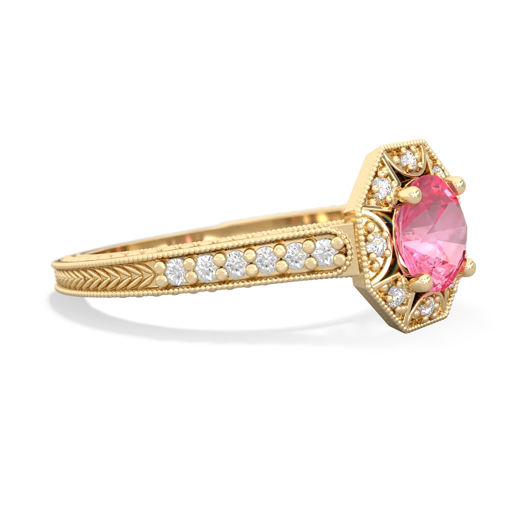 Lab Pink Sapphire Art-Deco Starburst 14K Yellow Gold ring R5520