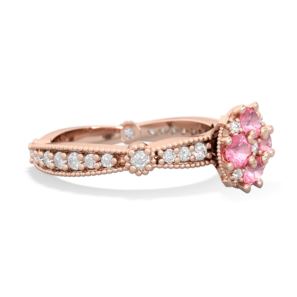 Lab Pink Sapphire Milgrain Antique Style 14K Rose Gold ring R26293RD