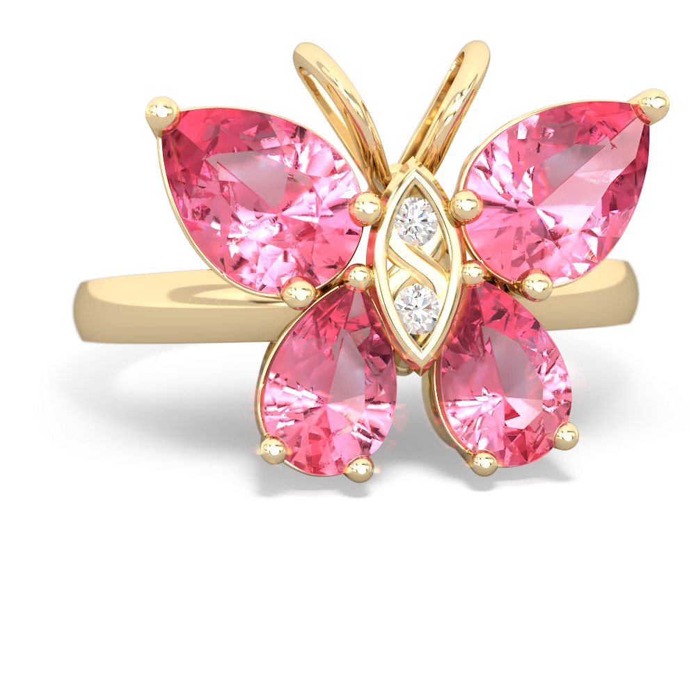 Lab Pink Sapphire Butterfly 14K Yellow Gold ring R2215