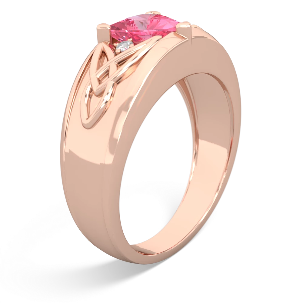 Lab Pink Sapphire Celtic Trinity Knot Men's 14K Rose Gold ring R0440