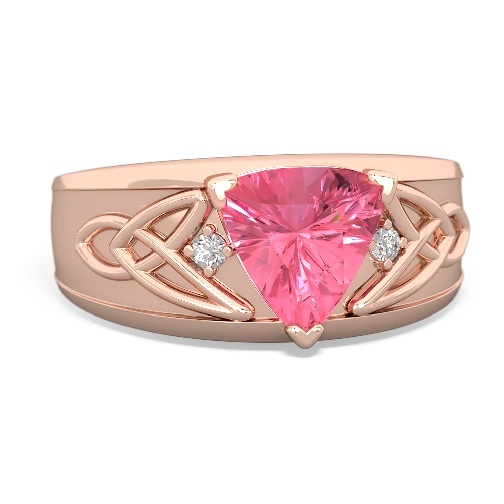 Lab Pink Sapphire Celtic Trinity Knot Men's 14K Rose Gold ring R0440