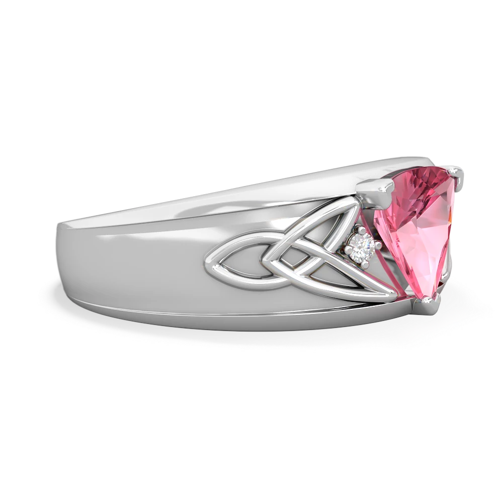 Lab Pink Sapphire Celtic Trinity Knot Men's 14K White Gold ring R0440