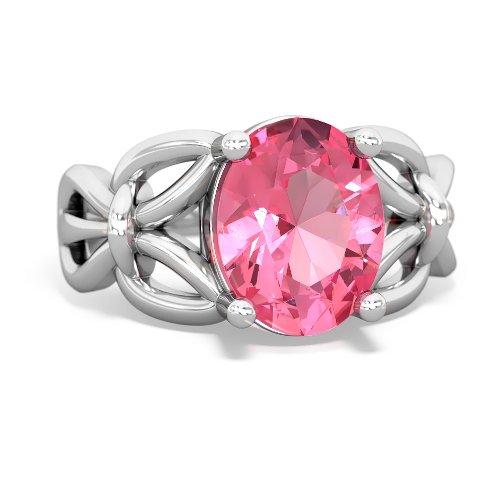 Lab Pink Sapphire Celtic Knot Cocktail 14K White Gold ring R2377
