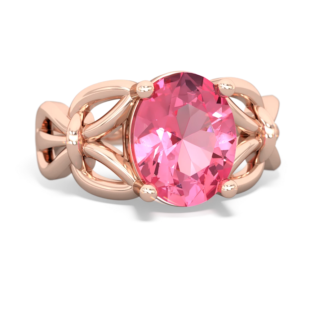 Lab Pink Sapphire Celtic Knot Cocktail 14K Rose Gold ring R2377