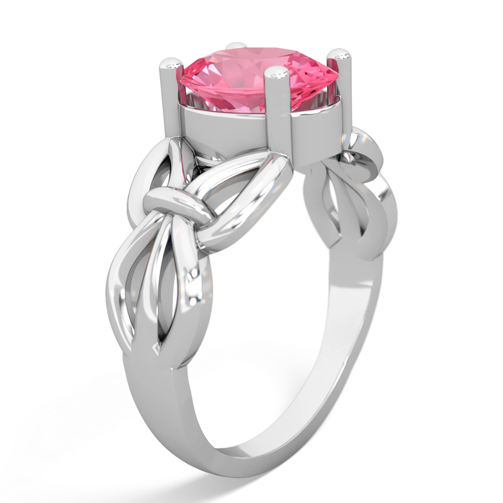 Lab Pink Sapphire Celtic Knot Cocktail 14K White Gold ring R2377