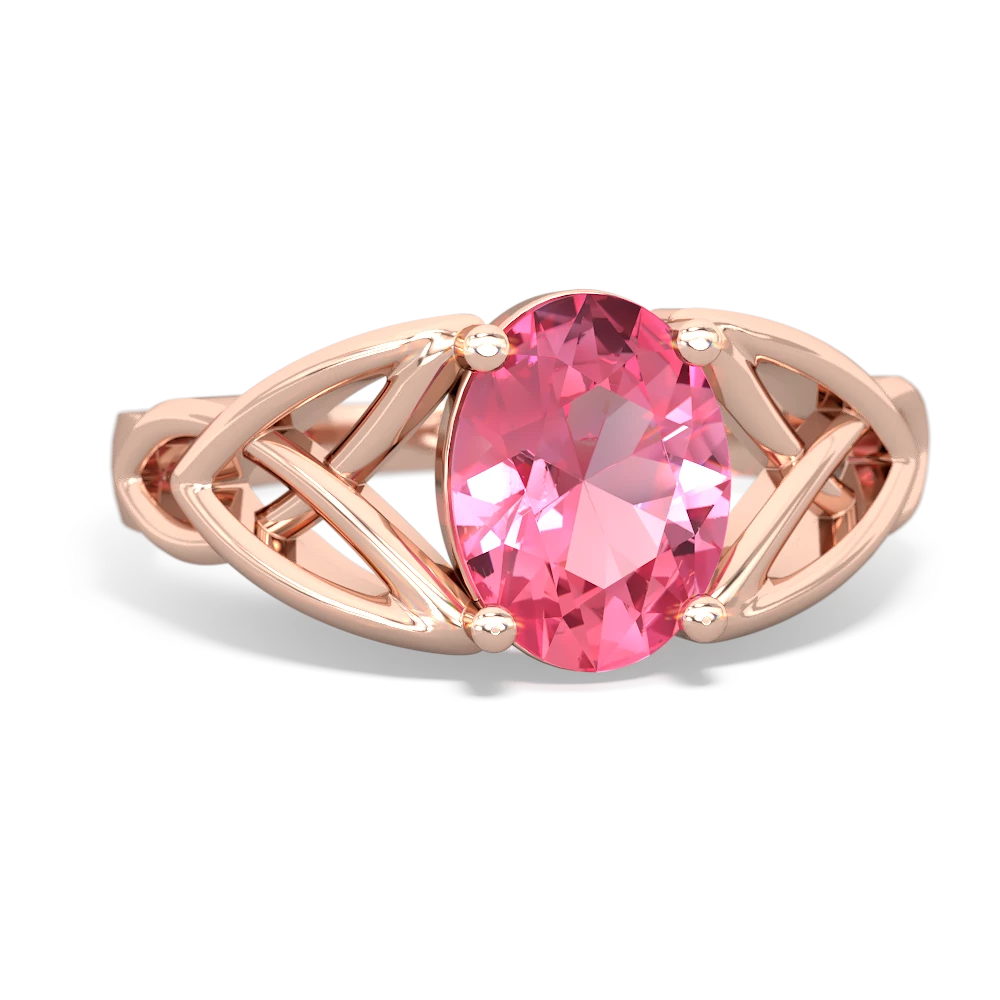 Lab Pink Sapphire Celtic Trinity Knot 14K Rose Gold ring R2389