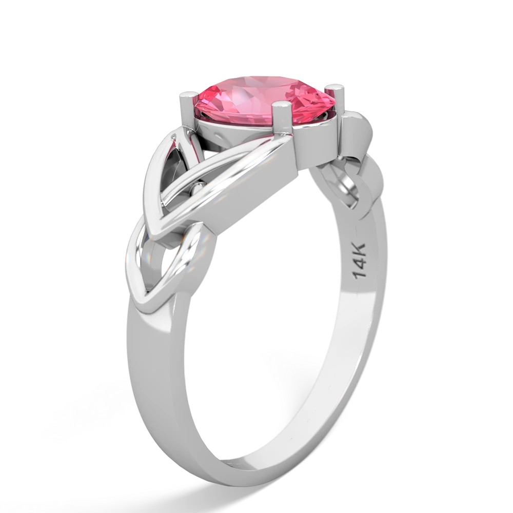 Lab Pink Sapphire Celtic Trinity Knot 14K White Gold ring R2389