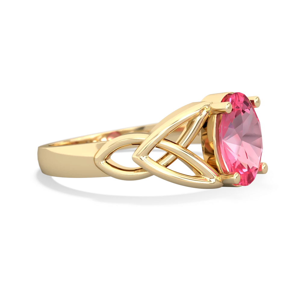 Lab Pink Sapphire Celtic Trinity Knot 14K Yellow Gold ring R2389