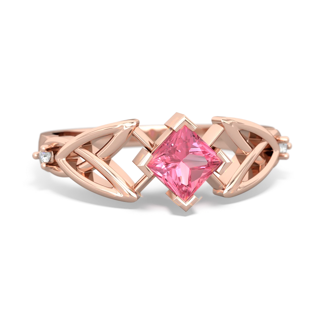 Lab Pink Sapphire Celtic Knot Princess 14K Rose Gold ring R3349