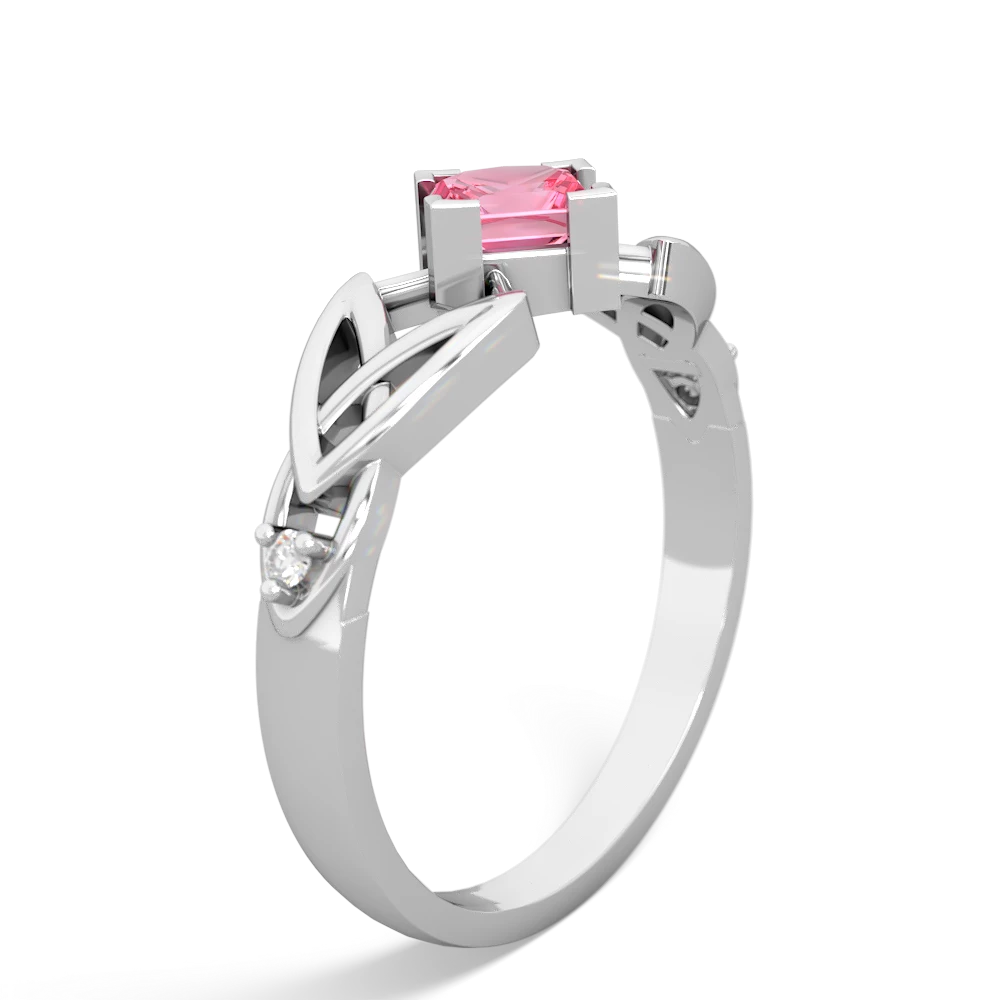 Lab Pink Sapphire Celtic Knot Princess 14K White Gold ring R3349