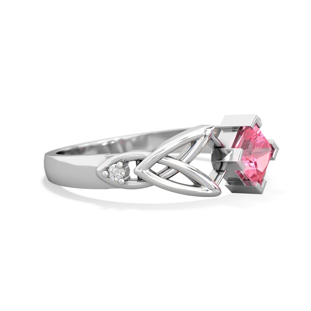 Lab Pink Sapphire Celtic Knot Princess 14K White Gold ring R3349