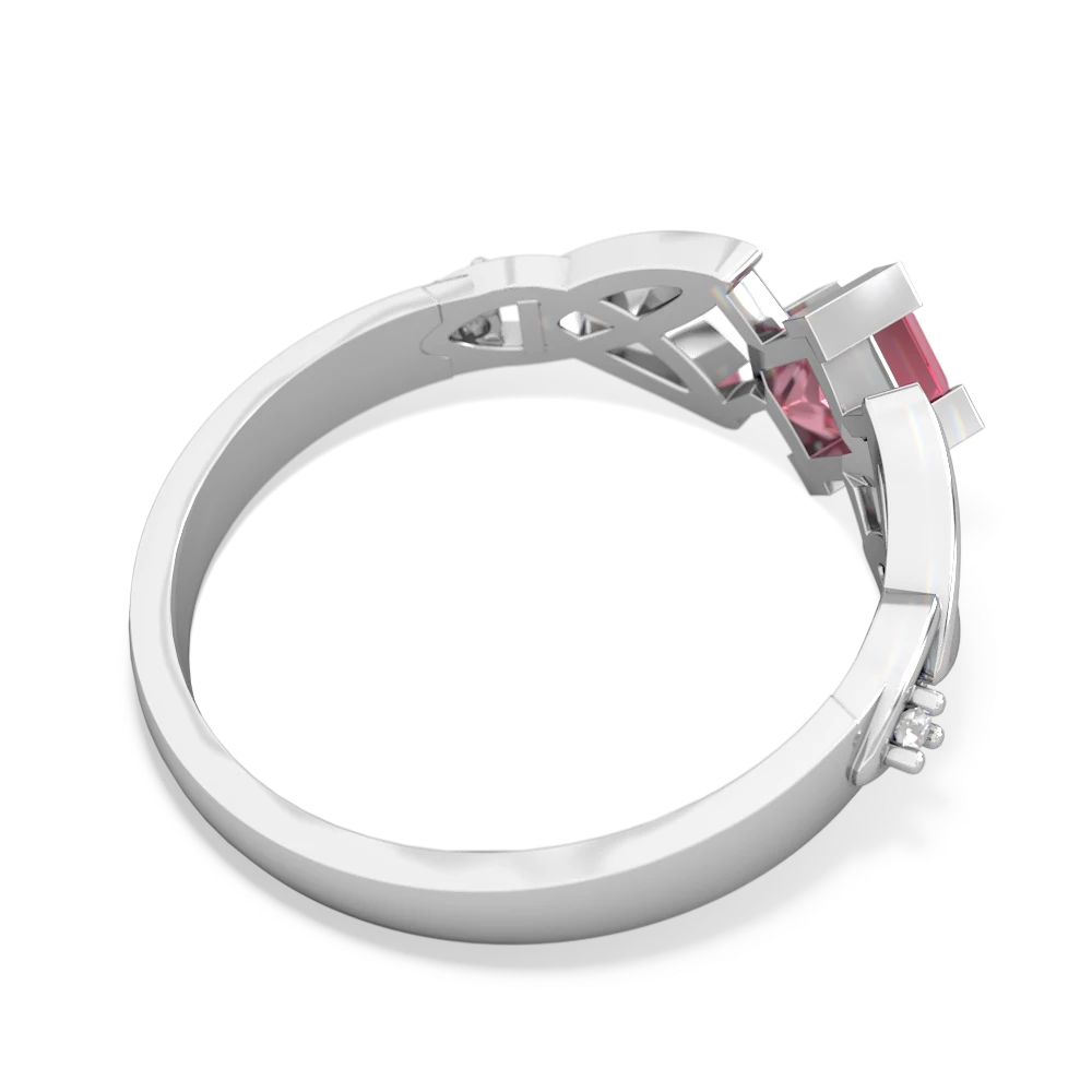 Lab Pink Sapphire Celtic Knot Princess 14K White Gold ring R3349