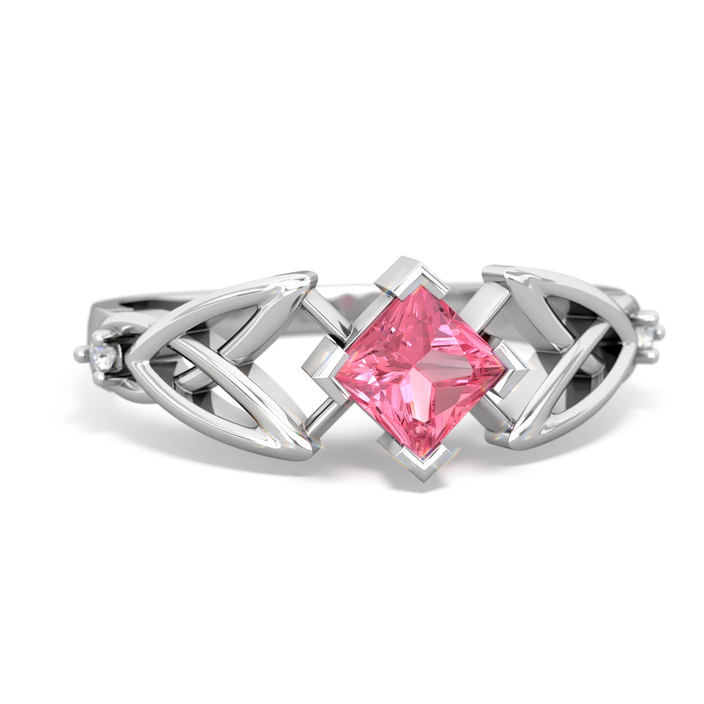 Lab Pink Sapphire Celtic Knot Princess 14K White Gold ring R3349