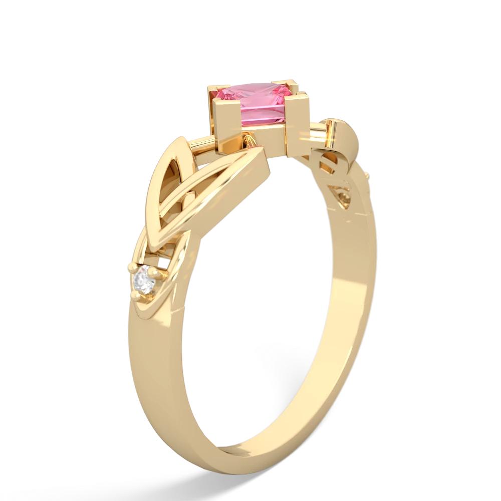 Lab Pink Sapphire Celtic Knot Princess 14K Yellow Gold ring R3349