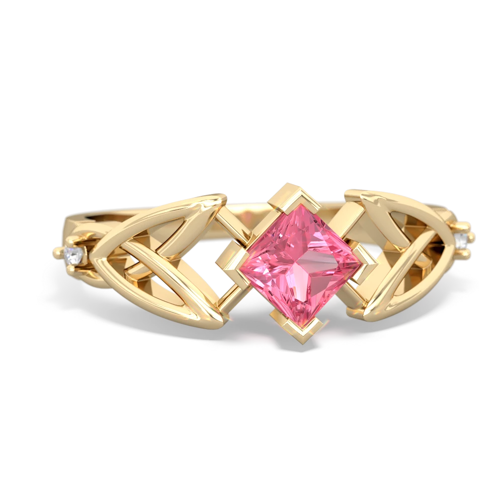 Lab Pink Sapphire Celtic Knot Princess 14K Yellow Gold ring R3349