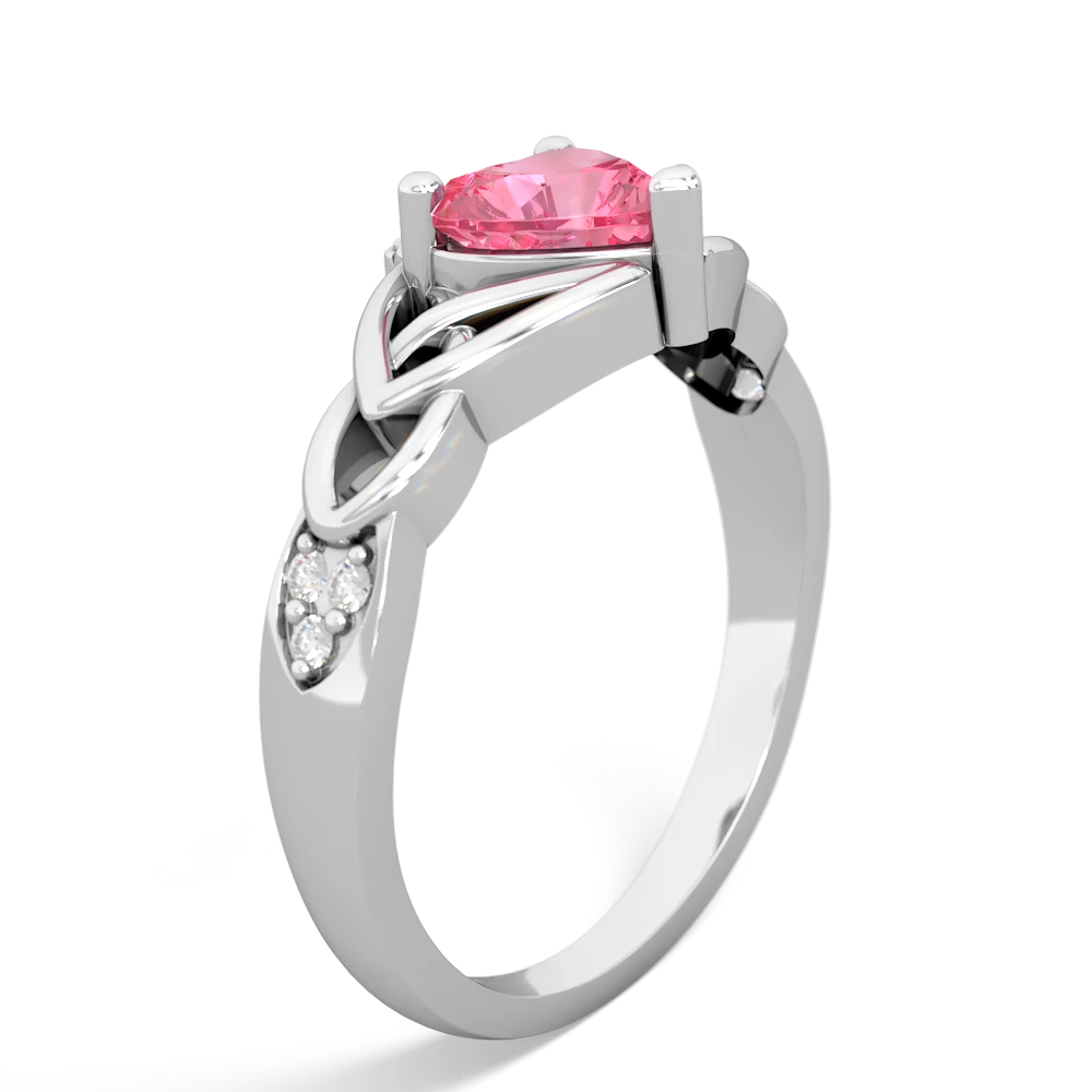 Lab Pink Sapphire Claddagh Celtic Knot Diamond 14K White Gold ring R5001