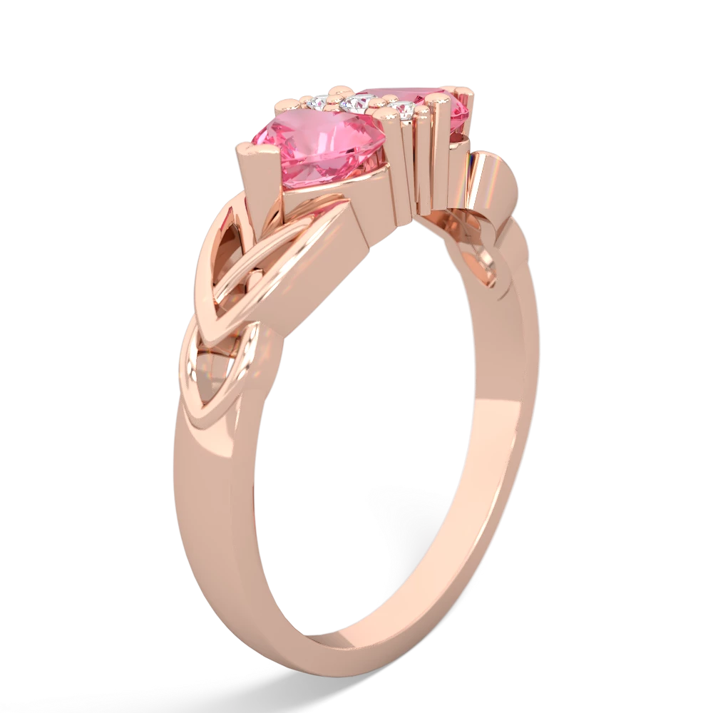 Lab Pink Sapphire Celtic Knot Double Heart 14K Rose Gold ring R5040