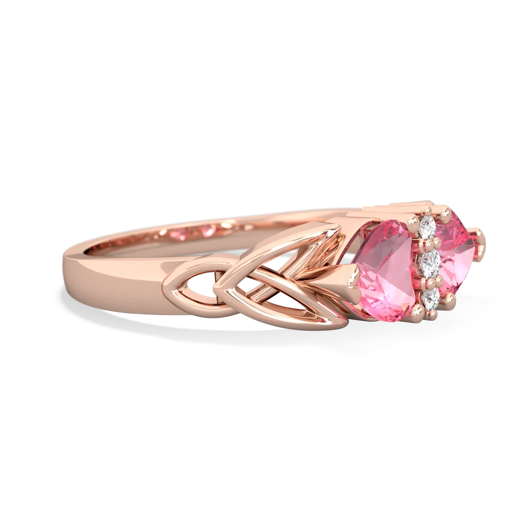 Lab Pink Sapphire Celtic Knot Double Heart 14K Rose Gold ring R5040