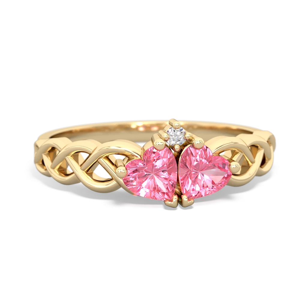 Lab Pink Sapphire Heart To Heart Braid 14K Yellow Gold ring R5870