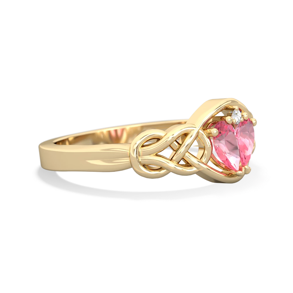 Lab Pink Sapphire Celtic Love Knot 14K Yellow Gold ring R5420