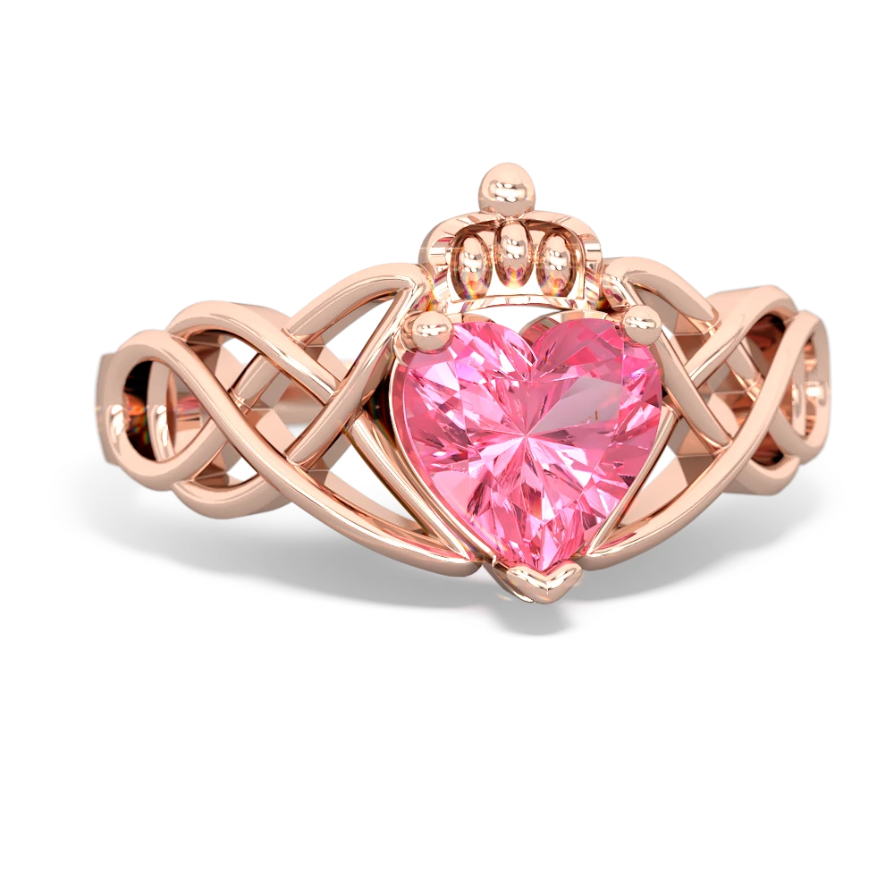 Lab Pink Sapphire Claddagh Celtic Knot 14K Rose Gold ring R2367