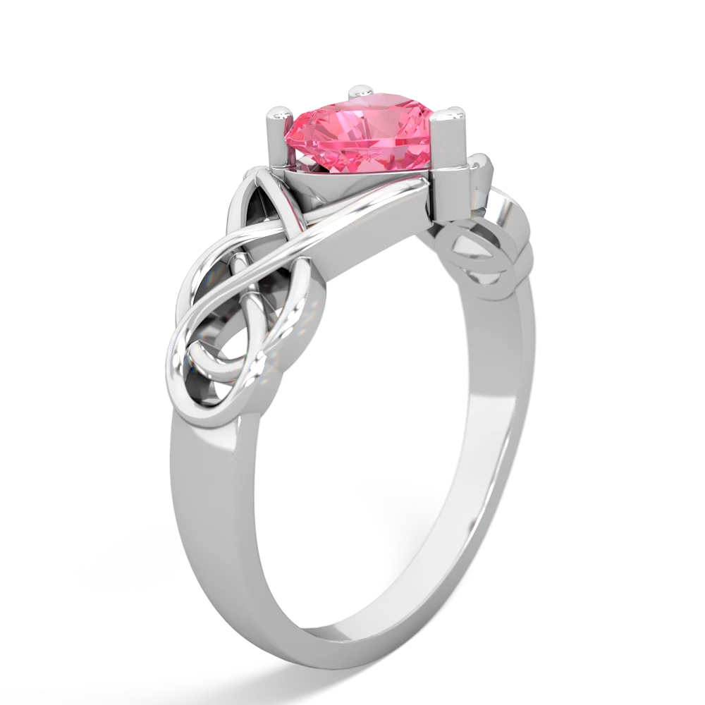 Lab Pink Sapphire Claddagh Celtic Knot 14K White Gold ring R2367