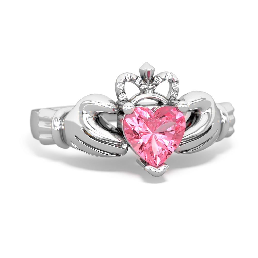 Lab Pink Sapphire Claddagh 14K White Gold ring R2370