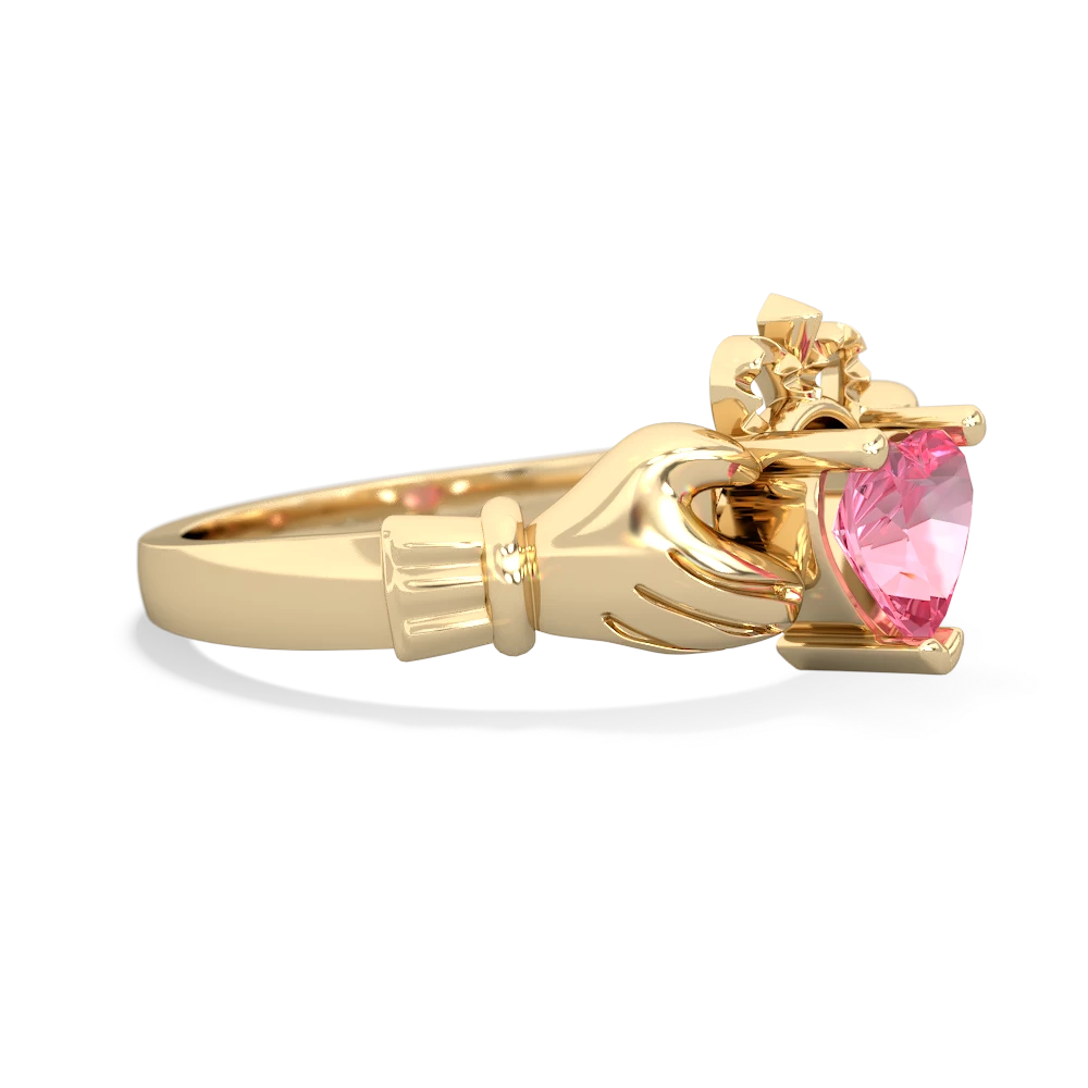 Lab Pink Sapphire Claddagh 14K Yellow Gold ring R2370