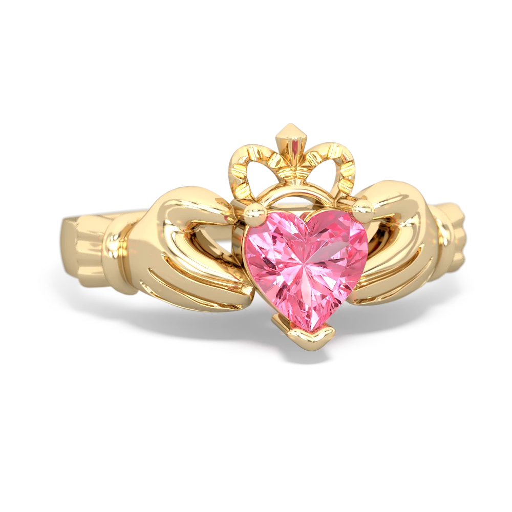 Lab Pink Sapphire Claddagh 14K Yellow Gold ring R2370