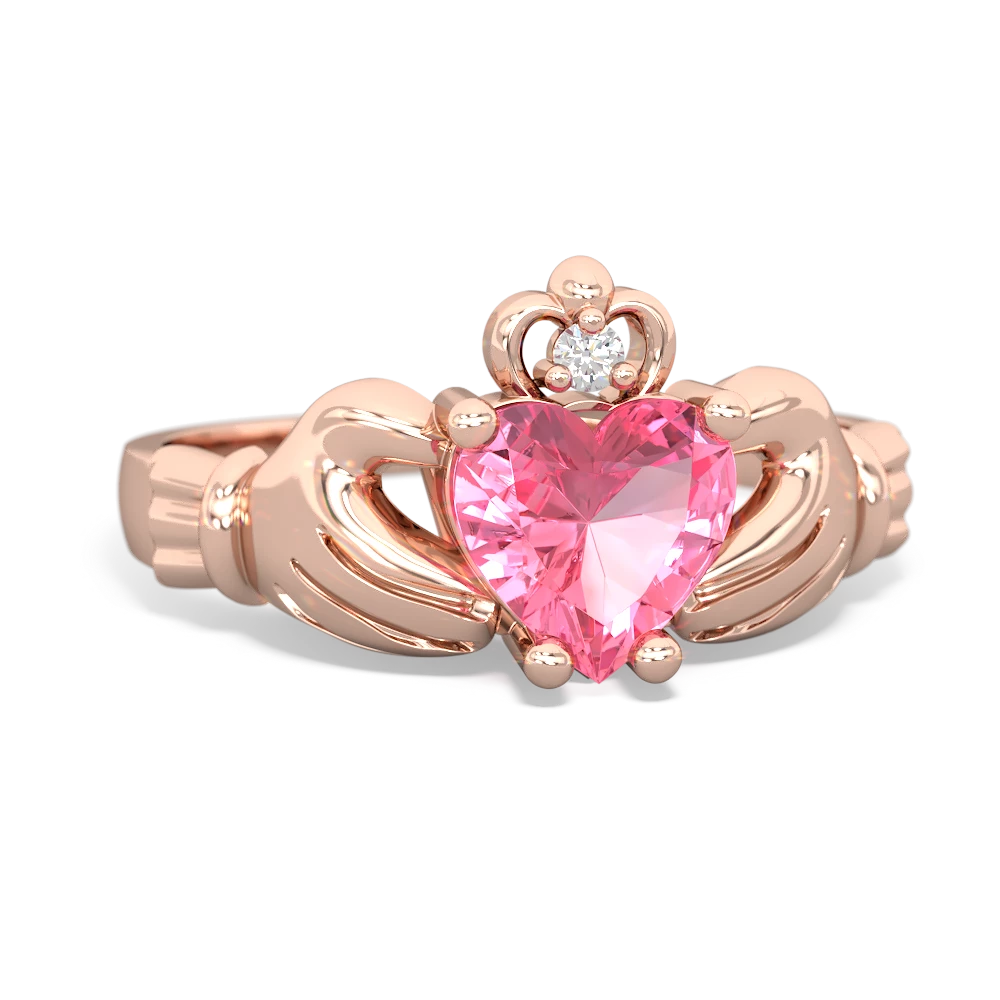 Lab Pink Sapphire Claddagh Diamond Crown 14K Rose Gold ring R2372