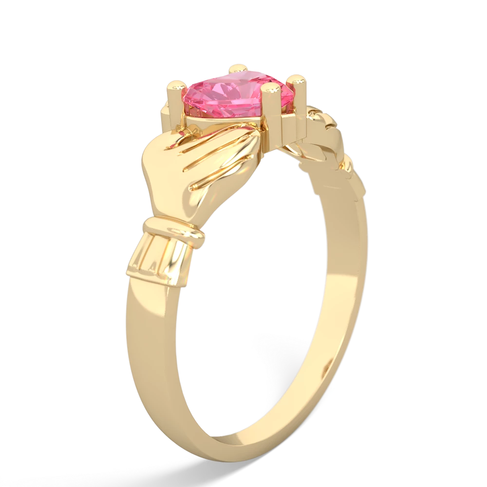 Lab Pink Sapphire Claddagh Diamond Crown 14K Yellow Gold ring R2372