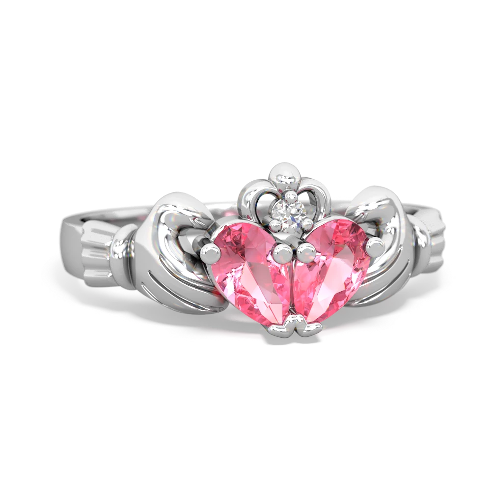 Lab Pink Sapphire 'Our Heart' Claddagh 14K White Gold ring R2388