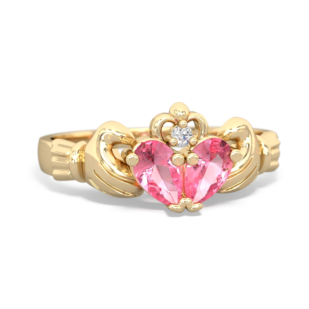 Lab Pink Sapphire 'Our Heart' Claddagh 14K Yellow Gold ring R2388