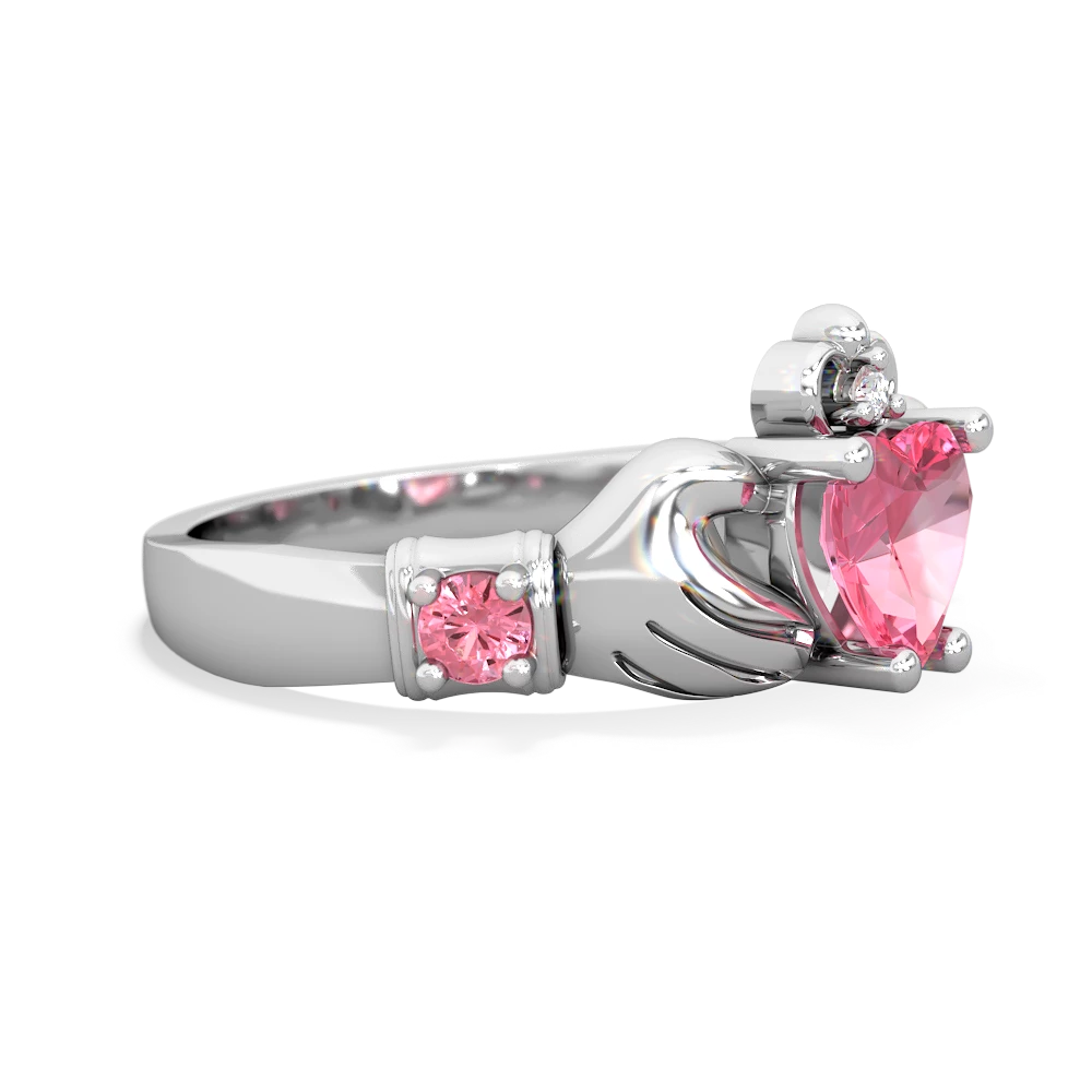 Lab Pink Sapphire Claddagh Keepsake 14K White Gold ring R5245