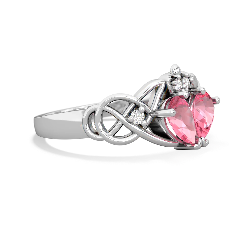 Lab Pink Sapphire Two Stone Claddagh 14K White Gold ring R5322