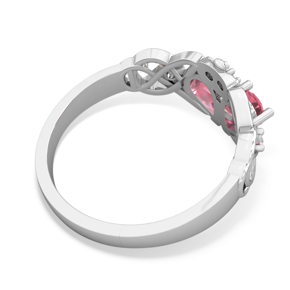Lab Pink Sapphire Two Stone Claddagh 14K White Gold ring R5322