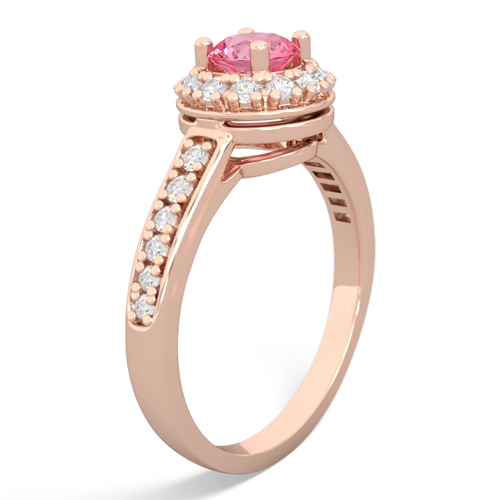 Lab Pink Sapphire Diamond Halo 14K Rose Gold ring R5370