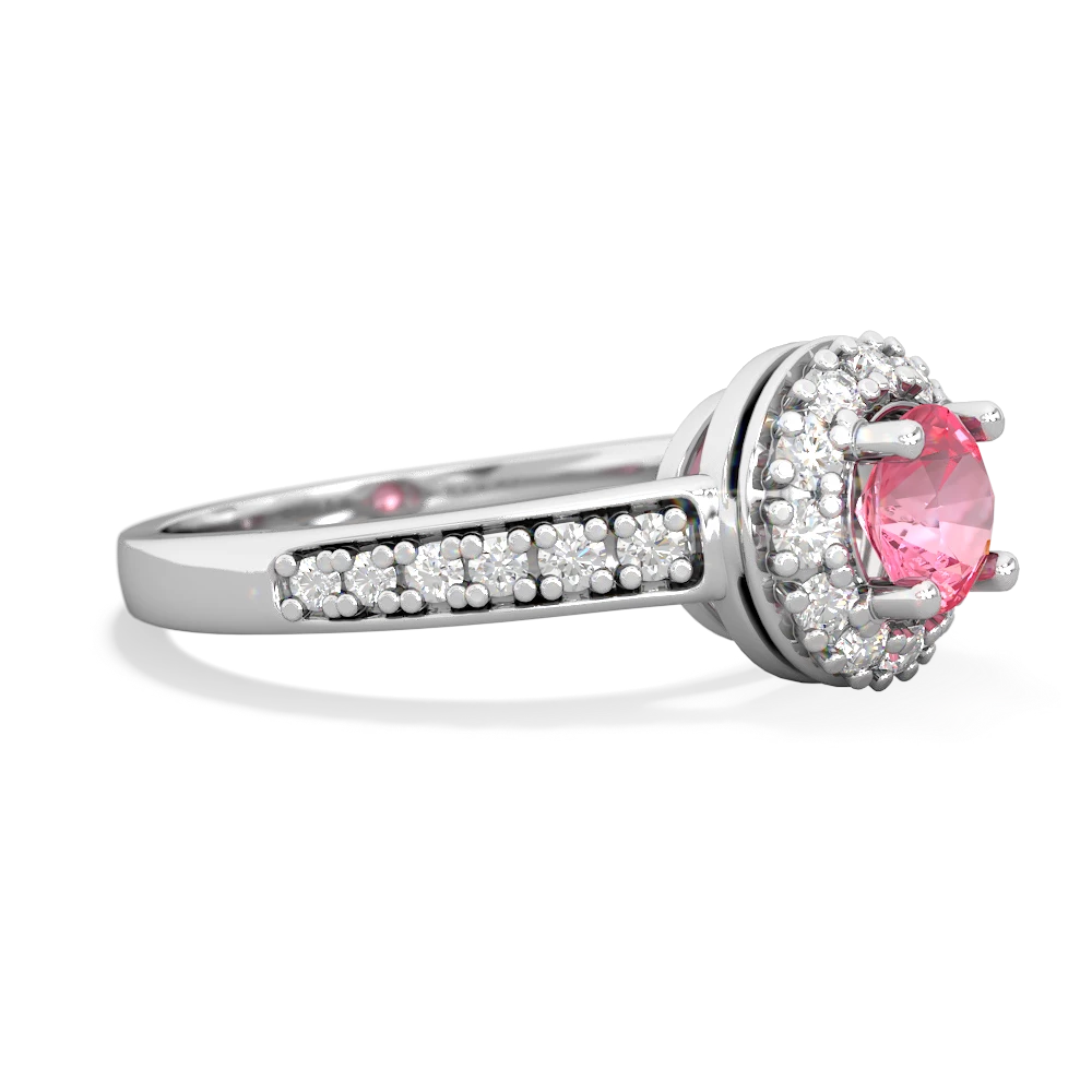 Lab Pink Sapphire Diamond Halo 14K White Gold ring R5370