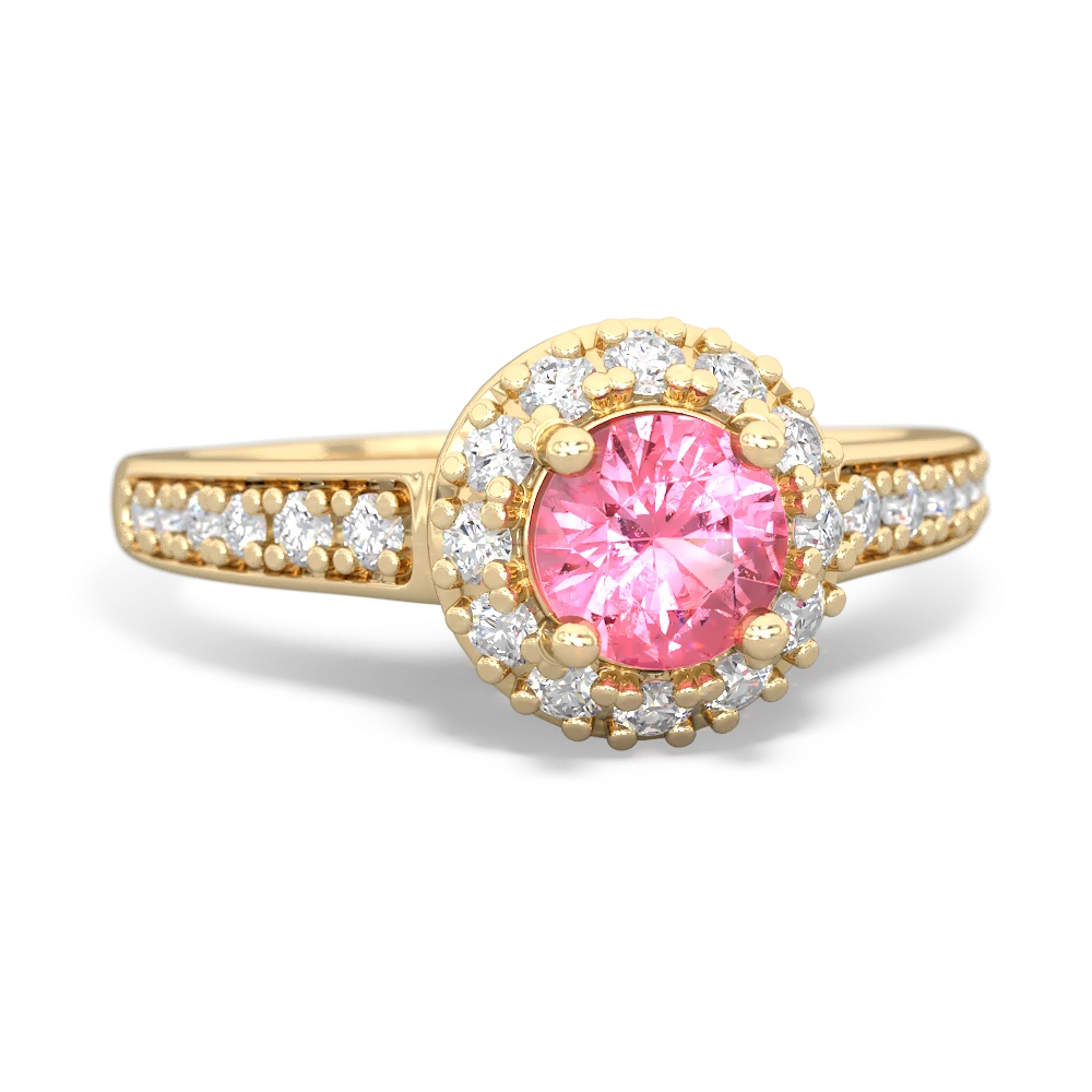 Lab Pink Sapphire Diamond Halo 14K Yellow Gold ring R5370