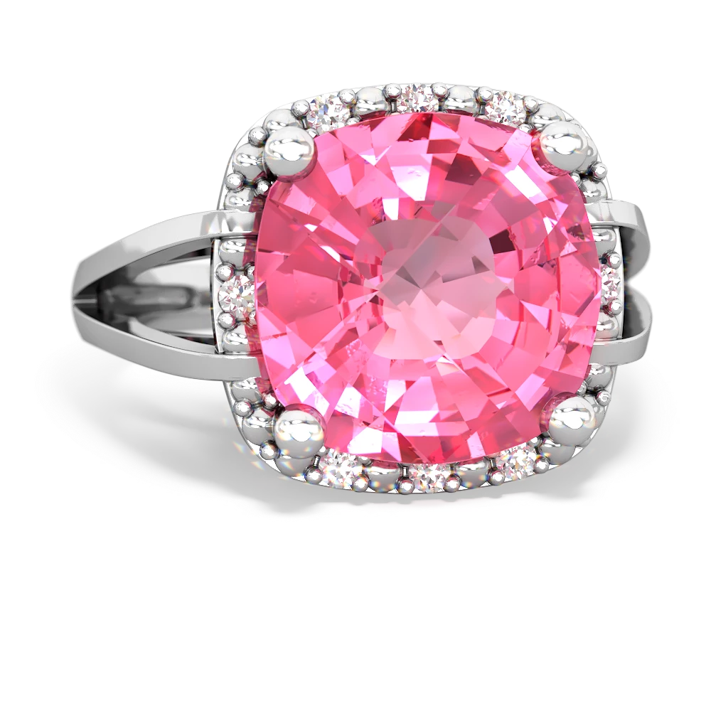 Lab Pink Sapphire Art Deco Cocktail 14K White Gold ring R2498