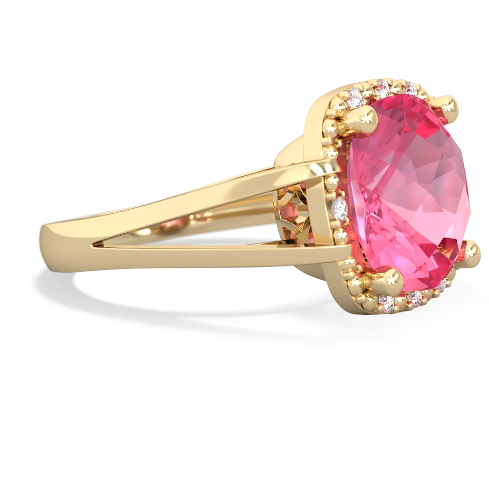 Lab Pink Sapphire Art Deco Cocktail 14K Yellow Gold ring R2498