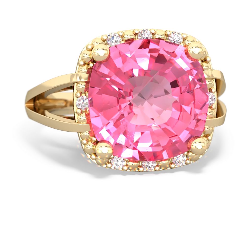 Lab Pink Sapphire Art Deco Cocktail 14K Yellow Gold ring R2498